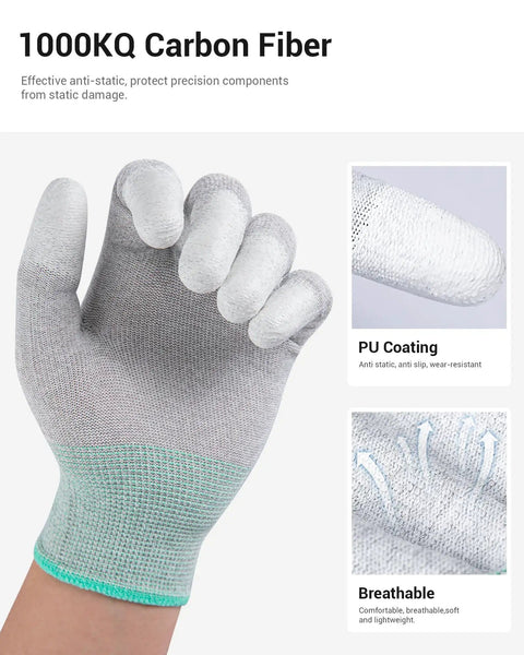 ESD Anti Static Gloves With Carbon Fiber For High Resistance Hand Protection, Medium Size, PU coated fingers detail
