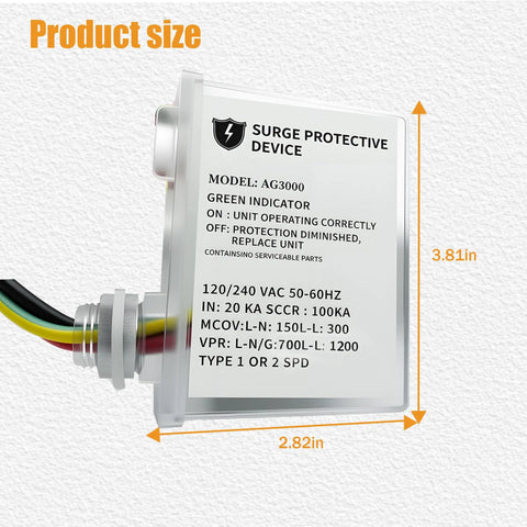 Front view of 120 240 VAC Universal HVAC Surge Protector With TPMOV Tech Waterproof Enclosure Three Mode Protection