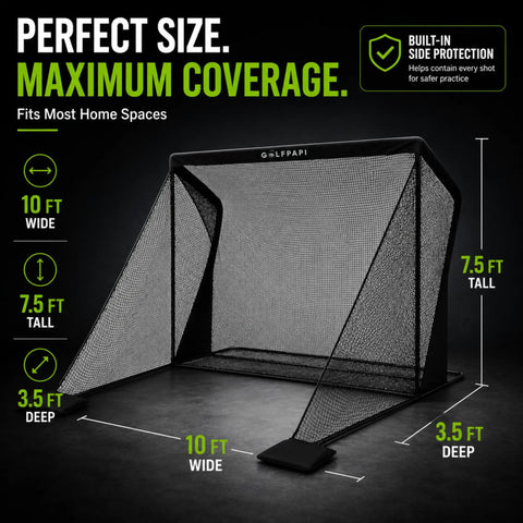 Compact Golf Practice Net With Steel Frame And Side Net Protection For Indoor Or Outdoor Use, 10 Feet Wide By 7.5 Feet High