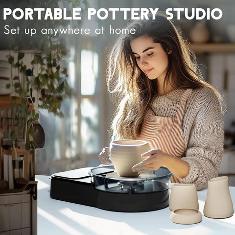 Person using All-In-One Pottery Wheel Kit For Adults And Beginners With Six Inch Turntable, Two-Way Rotation, Adjustable Speed