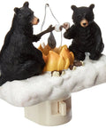 Plug In Night Light With Two Bears Roasting Marshmallows Around a Flickering Campfire Multicolor Glow 4.5-Inch Tall Cozy Room Decor