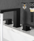 All Metal Matte Black Bathroom Faucet With Pop Up Drain And Overflow, 8 Inch Widespread 3 Hole Vanity, SUS 304 Stainless Steel Build