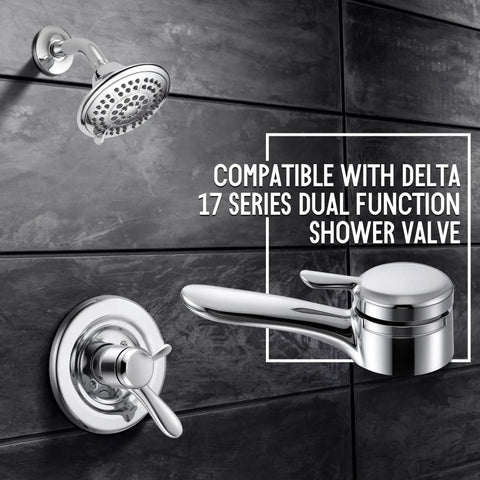 Slick Chrome Metal Lever Handle Kit For Delta 17 Shower Valve Swap Dual Function Faucet Control with showerhead and valve.