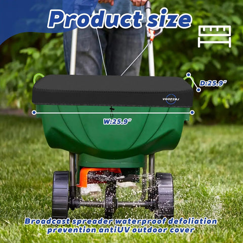 Waterproof 600D Heavy Duty Spreader Cover For Broadcast Spreaders P20-5010 And 85-100 Lb Fertilizer Spreaders installed on a spreader