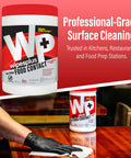 All Purpose Food Contact Cleaning Wipes No Rinse No Residue Quick Dry Grime Busting Disinfecting Wipes For Restaurants Foodservice And Schools 100 Count Canister Pack Of 12 EPA Registered NSF Listed Kills 99.9 Percent Bacteria on table