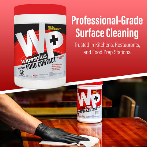 All Purpose Food Contact Cleaning Wipes No Rinse No Residue Quick Dry Grime Busting Disinfecting Wipes For Restaurants Foodservice And Schools 100 Count Canister Pack Of 12 EPA Registered NSF Listed Kills 99.9 Percent Bacteria on table
