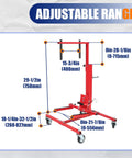 Adjustable dimensions of Heavy Duty Adjustable Car Door Installer And Remover Jack Lift Hoist With Swivel Base for automotive use.