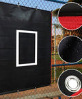 Portable Baseball Batting Backstop 4x6 Ft PVC Vinyl Quick Setup Backdrop with bungees and grommets, black with target square.