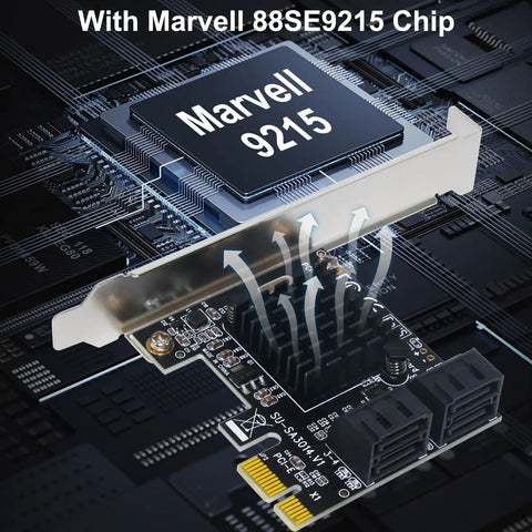 Four Port PCIe SATA Expansion Card With 6Gbps SATA 3.0 Controllers, Includes Four Cables And Low Profile Bracket, Bootable Non RAID Desktop PC Disk Drive Controller, Easy Install And High Speed Storage Upgrade, Marvell 88SE9215 chip
