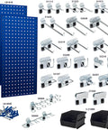 LocBoard Kit Pair Of 18 In By 36 In Stainless Steel Pegboards In Blue with various hooks and hardware for versatile mounting