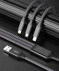 All In One 3 Port USB Charging Cable Kit For Type C Micro USB And Lightning Devices 4 Foot Multi Charger with braided design