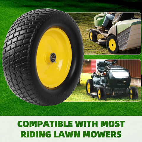 Two Pack Flat Free Front Tire And Wheel Set For John Deere Riding Mowers 15 By 6 Front Tires With Three Inch Centered Hub