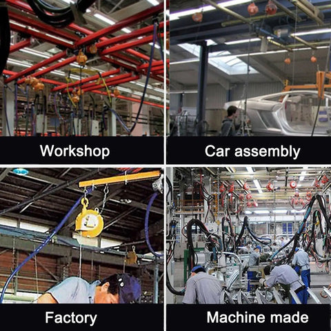 Solid As A Rock Retractable Spring Balancer Tool Hanger Bracket in workshop, car assembly, factory, and machine made settings.
