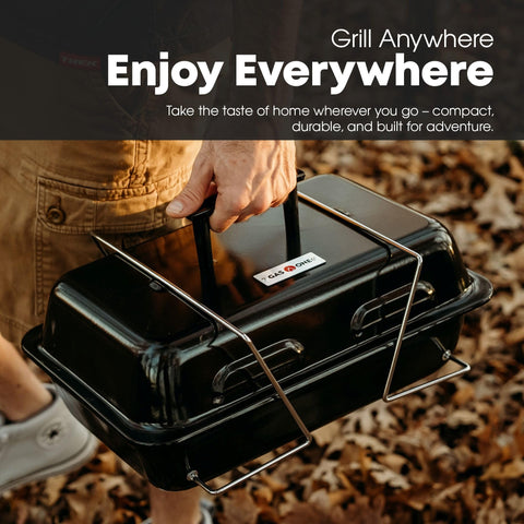 Person carrying a GPT 25 Propane Burner Grill With Foldable Legs For Camping And Tailgate Ready Portable BBQ Grill