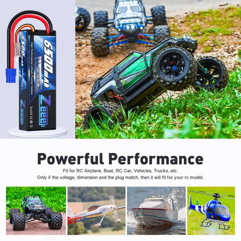 2S 6500mAh 120C LiPo Battery Pack 7.4V Hard Case With EC3 Connector Dual Pack for RC cars and vehicles performance