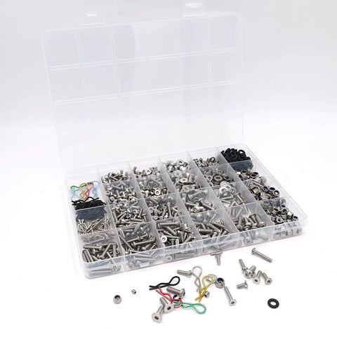Beefy Universal RC Screw Kit 1008Pcs 304 Stainless Steel Fasteners Set For Traxxas Axial HPI Redcat Losi And More One Eighth To One Sixteenth Scale RC Cars And Trucks 22 Sizes Wide Compatibility in open box.