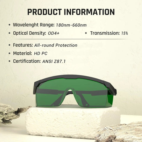 Kickass Heavy Duty Laser Safety Glasses With Strong OD4 Plus Shielding For Laser Engravers Cutters And Welders Featuring anti fog lenses on display.
