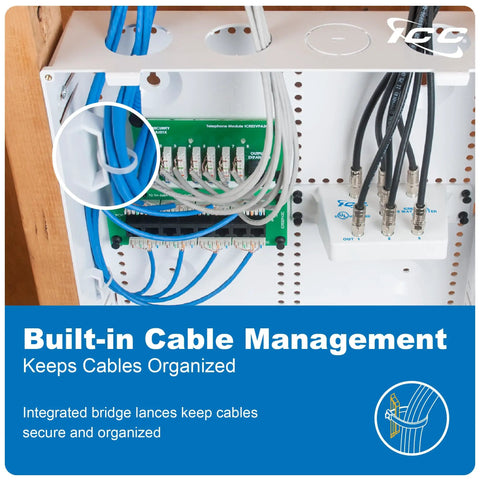 Heavy Duty 14 Inch Abs Plastic Structured Wiring Enclosure With Secure Cable Management Cover, showcasing organized cables inside.