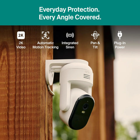2K Pan Tilt Outdoor Security Camera System With Plug In Power No Blind Spots 360 Degree View Motion Tracking Person Recognition Package Detection