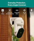 Pan Tilt 2K Outdoor Security Camera With Plug In Power Real Time Alerts Person Recognition Package Detection mounted outdoors