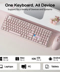 Premium Full Size Mechanical Gaming Keyboard Goes Hard With A Dot Matrix Display And Dynamic Rgb Backlighting For Seamless Mac Pc Or Android Gameplay Fueled By A Massive Ten Thousand Mah Battery In Sleek Pink Reaper Edition on a workspace with mouse.