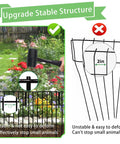 10 Pack No Dig Animal Barrier Fence For Gardens And Yards Rustproof Metal Bottom Blocker Border Fence shown protecting a garden bed with stability details highlighted.