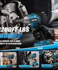 Cordless Half Inch Impact Wrench With 1600 Newton Meters Torque Brushless High Torque Pro Grade Power Tool 21V 3800 RPM Includes Two 4Ah Batteries Great For Cars Trucks RVs And Mowers in use on car brake disc