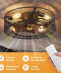 Flush Mount Caged Ceiling Fan With Lights And Remote Control, Farmhouse Bladeless Style Low Profile Ceiling Fan In Use