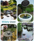 Upgraded Solar Powered Fountain Pump With Six Nozzles For Outdoor Garden Pond Pool And Bird Bath, Auto Sensing Water Pump Delivers A 19.7 Inch Spray From A High Efficiency 6.3 Inch Mono Solar Panel No Fuss installed in various outdoor settings