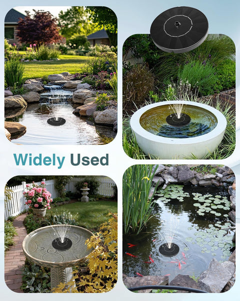 Upgraded Solar Powered Fountain Pump With Six Nozzles For Outdoor Garden Pond Pool And Bird Bath, Auto Sensing Water Pump Delivers A 19.7 Inch Spray From A High Efficiency 6.3 Inch Mono Solar Panel No Fuss installed in various outdoor settings