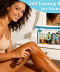 Woman applying tanning lotion with Clear Sunscreen Bag For Women Beach Vacation Essentials waterproof by her side on counter