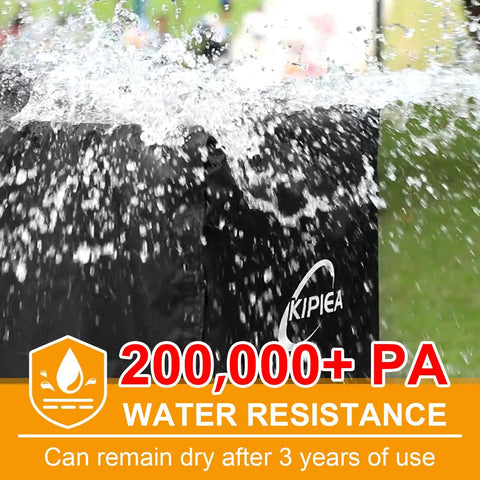 8-Foot Waterproof Firewood Rack Cover with heavy water resistance, showcasing durability and protection in outdoor conditions.