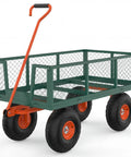 Heavy Duty 3 In 1 Garden Cart with Removable Mesh Sides and 10 Inch All Terrain Wheels, green and orange, steel utility wagon for yard