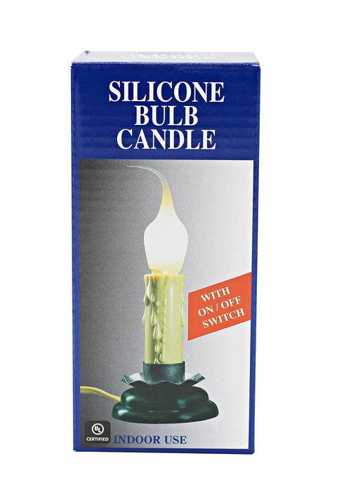 Box of Rustic Country Candle Lamp with Easy On Off Switch Plug In 5 Inch Size Metal Trim Realistic Silicone Bulb Ideal For Holidays