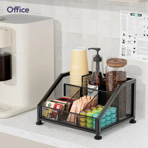 Space Saving Coffee Bar Organizer For Countertop With Tiered Shelves And Removable Top Shelf, K Cup Pod Storage Rack For Pods Sugar