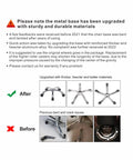 Infographic showing before and after upgrade of metal base for Rolling Stool With Back Support And Footrest Ring, durable alloy material.