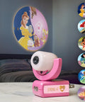 LED Kids Night Light With Projector And Dusk To Dawn Sensor Projects Six Princess Images Belle Jasmine Ariel Moana Tiana And Mulan On Ceiling Wall Or Floor Plug In Pink Glow Night Light For Sleepy Heads on table