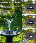 Solar Fountain Pump With Adjustable Spray Height, Glass Panel Bird Bath Fountain With 6 Nozzles in outdoor garden setup