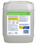 Top Tier High Traffic Floor Polish In A Five Gallon Pail shows back label instructions for use and warnings on commercial floor cleaning.