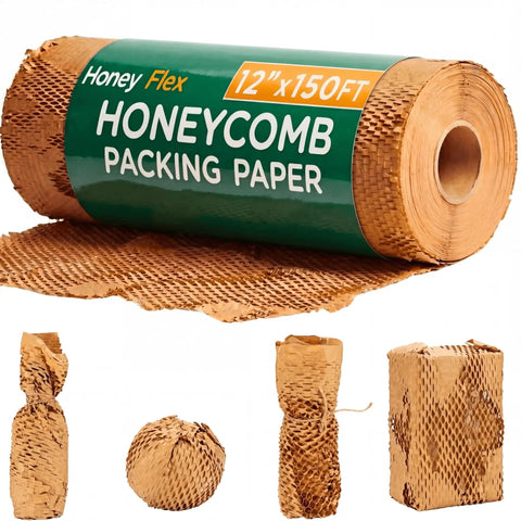 12 Inch By 150 Foot Honeycomb Packing Paper Roll For Moving And Shipping, Expandable Kraft Cushion Wrap For Small Business Packaging