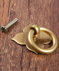4 Pack Brass Drawer Pulls Antique Brass Cabinet Ring Handles with mounting screws on wood surface