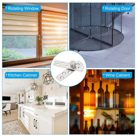 Hidden Door Pivot Hinges Four Pack 360 Degree Rotation With Eccentric Axis Up Down Shaft Hardware Small Size For Secret Doors And Bookcases Silver Tone PATIKIL beside rotating window, door, and cabinets in collage