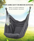 Dark gray Hammock Chair Hanging Rope Lounge With Pocket Holds Up To 300 Lbs in garden setting
