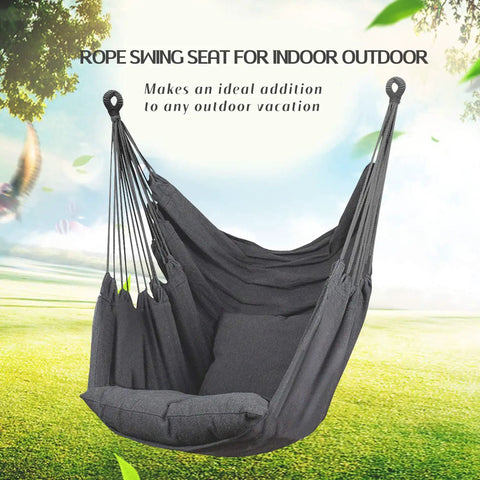 Dark gray Hammock Chair Hanging Rope Lounge With Pocket Holds Up To 300 Lbs in garden setting