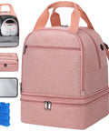 Stay Cool And Fully Loaded With This Dope Breast Pump Bag Cooler Backpack Designed For The Busy Mom Hustle While Keeping Fresh Milk Safe During Hands Free Pumping Days, insulated, pink fabric, zippered compartments.