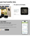 Outdoor Weather Station With Matter Connectivity And Siri Voice Access For Real Time Temperature And Humidity Weather Trend No Fuss IPX4 Water Resistant Display Wireless Setup Thread Border Router Required Works With iPhone And Android showing temperature and humidity on digital display.