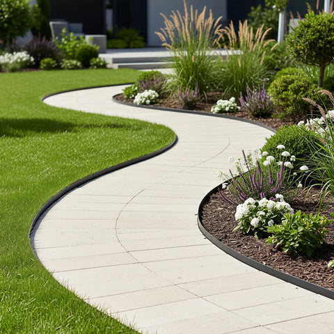 Easy Install Garden Edging Border 50 Ft No Tool Required 2 Inch Flexible Landscape Edging shown along curved path
