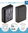 Two LP-E10 batteries for Battery Grip Kit For Canon EOS Rebel T3 T5 T6 1100D 1200D 1300D Digital Cameras, showing power specifications.