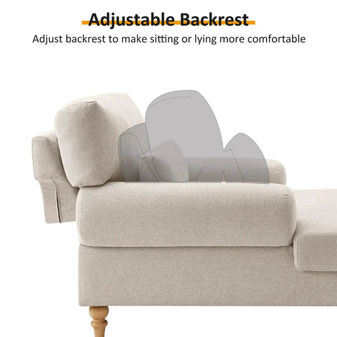 Side view of Adjustable Back Chaise Lounge Chair With Plush Upholstery in smoke white, showing adjustable backrest feature.