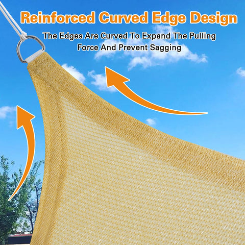 Sun Shade Sail 16x20 Sand Rectangular Permeable Outdoor Shade Cloth For Deck Backyard And Patio With Curved Edges Built
